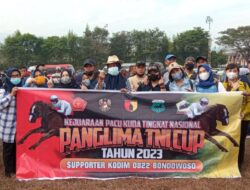 Kerahkan prajurit dan Persit Kodim 0822 Bondowoso Event Kejurnas Pacu Kuda Panglima TNI Cup 2023