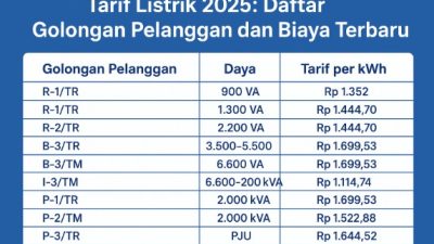 Tarif Listrik 2025: Daftar Golongan Pelanggan dan Biaya Terbaru