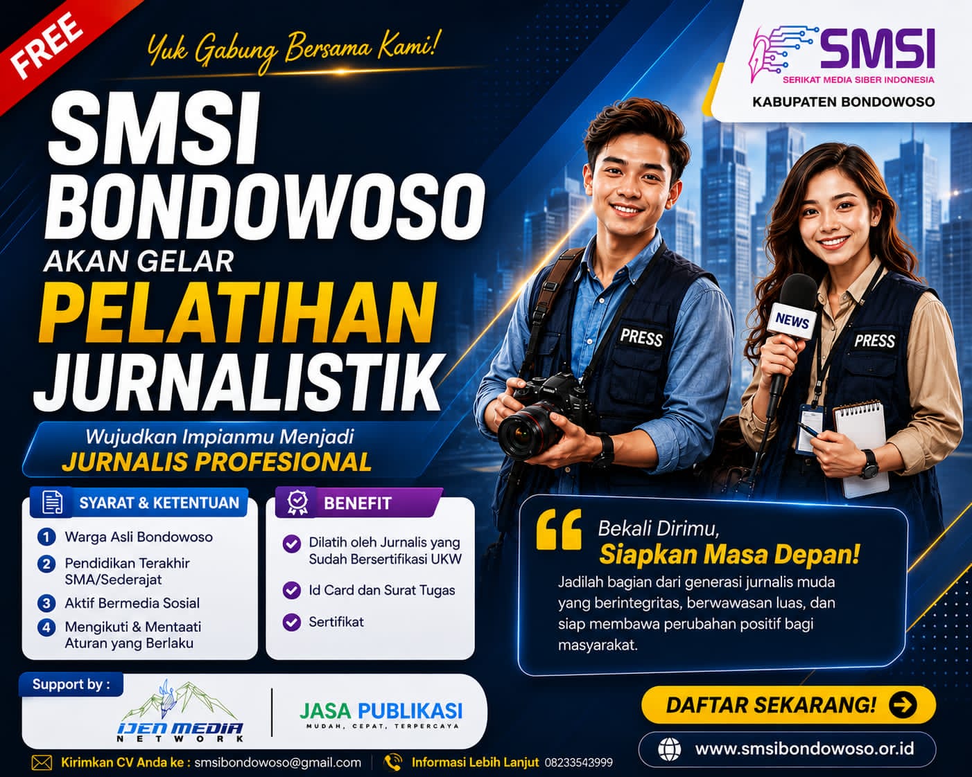 Punya Mimpi Jadi Jurnalis? SMSI Bondowoso Buka Pelatihan Gratis, Saatnya Ubah Hobi Menjadi Profesi