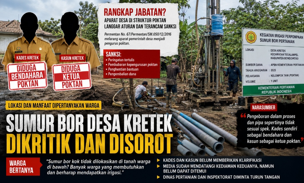 Kades dan Kasun Diduga Kuasai Struktur Poktan, Sumur Bor Desa Kretek Bondowoso Minta Diaudit