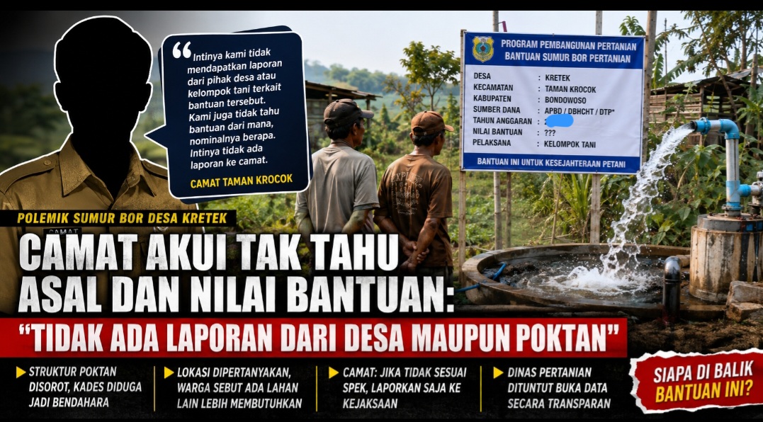 Misteri Bantuan Sumur Bor Desa Kretek Bondowoso, Camat Taman Krocok Mengaku Tak Pernah Terima Laporan